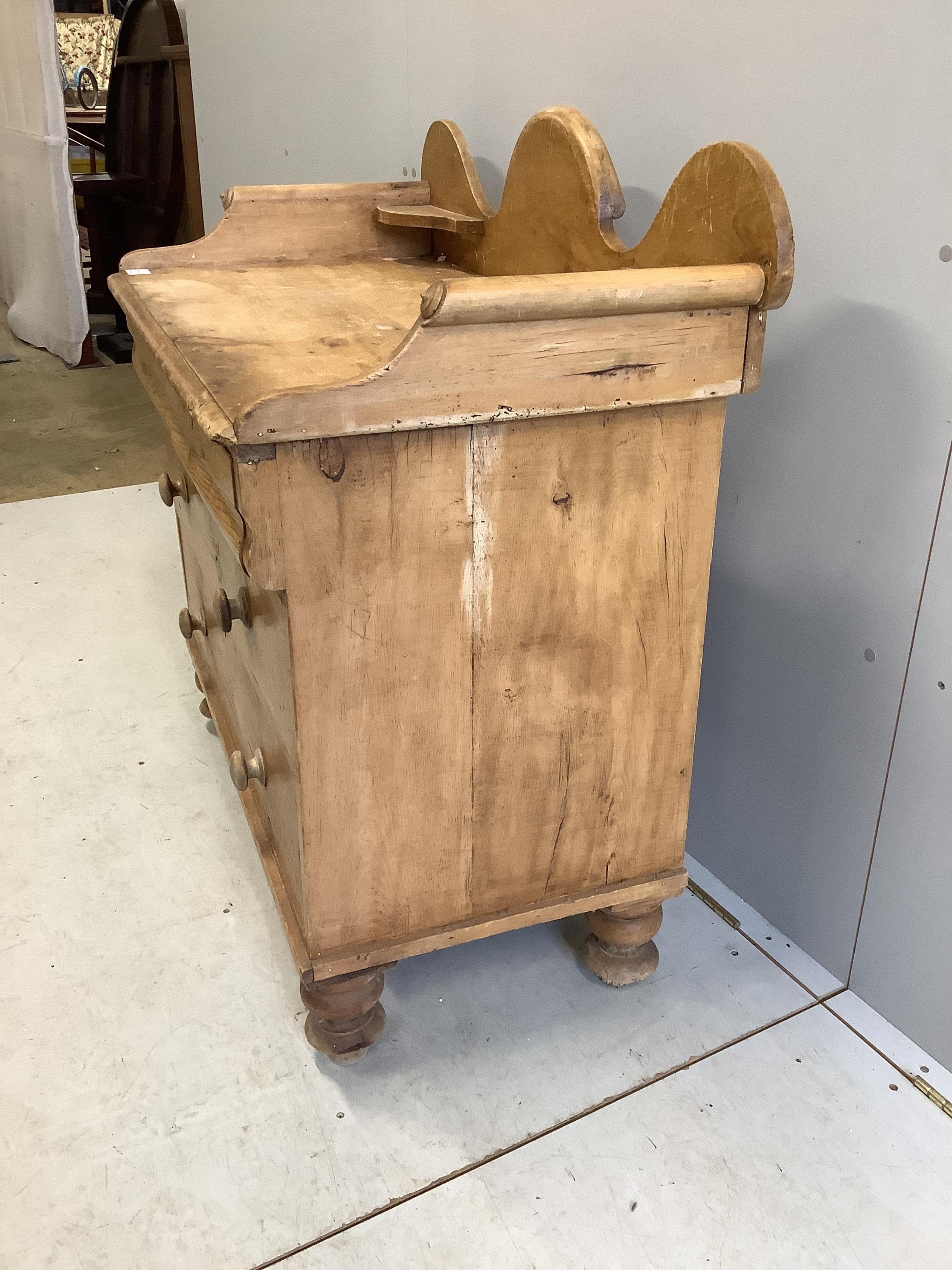 A Victorian pine wash stand, width 98cm, depth 54cm, height 98cm. Condition - fair